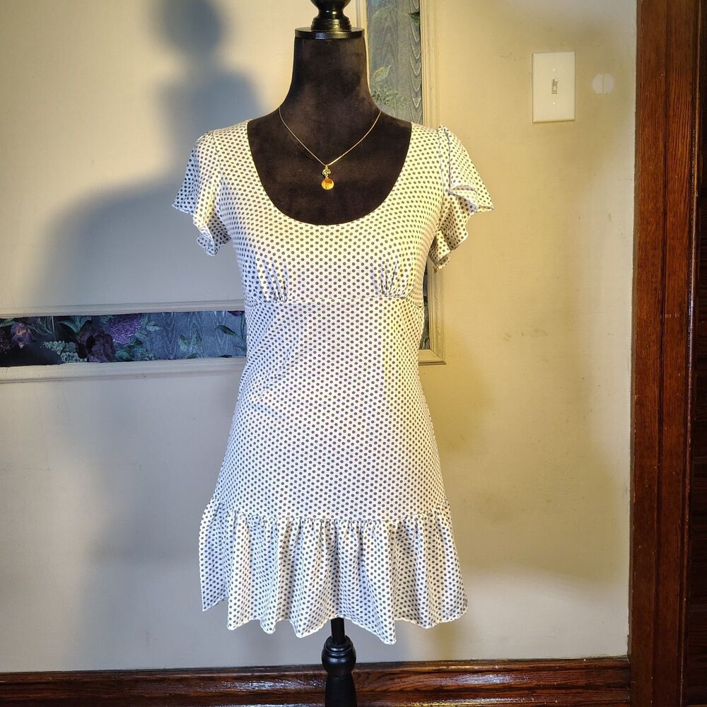 Y2K Polkadot Babydoll Mini Dress Indie Sleaze Coquette Sz Small/T431